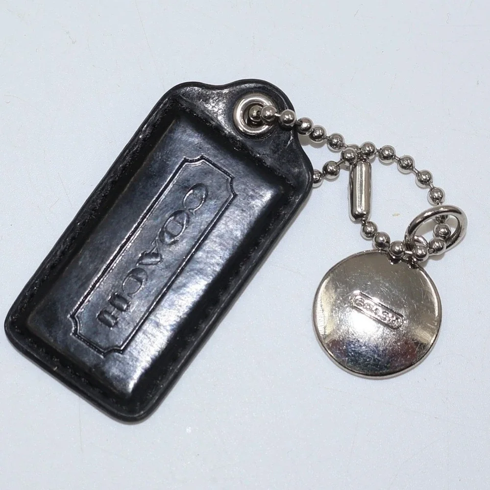 Coach Hangtag Set Unisex OS Black Leather Silver Medallion Bag Charm Accessory